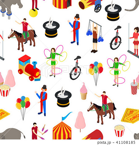 Circus Amusement and Attraction Seamless Pattern Background Isometric View. Vector 41108185