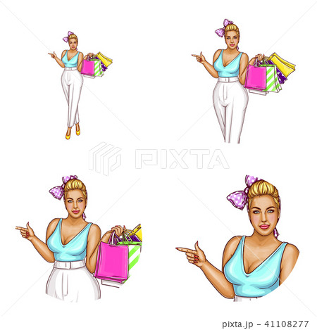 Vector avatar of blonde overweight woman, shopping 41108277