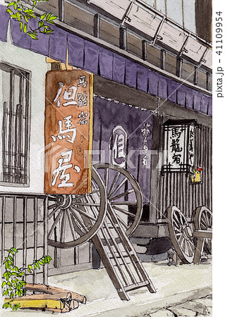 水彩画「馬籠宿」 41109954