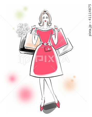 ショッピング 赤ドレスのイラスト素材