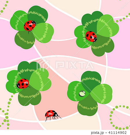 四つ葉のクローバーとてんとう虫のシームレスパターン_ピンク_1 41114902