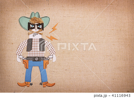 Bandit in cowboy clothes and black mask with guns 41116943
