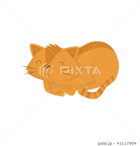 Cute red cat lying on floor. Kitten with happy muzzle and striped tail. Flat vector element for Cute red cat lying on floor. Kitten with happy muzzle and striped tail. Flat vector element for 41117904