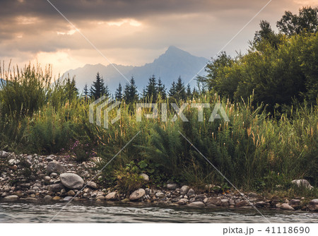 Landscape with River Bank and Mountain Peak Landscape with River Bank and Mountain Peak 41118690