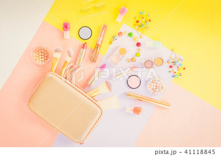 Colorful make up flat lay scene Colorful make up flat lay scene 41118845