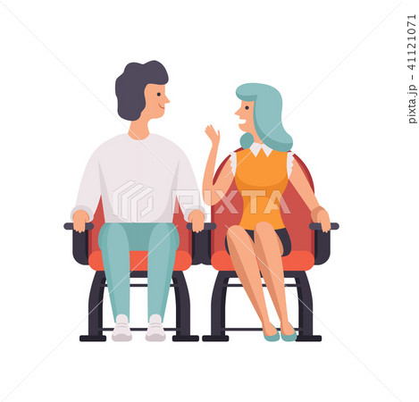 Couple sitting in cinema theater and talking vector Illustration on a white background 41121071