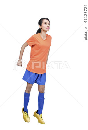 Portrait of asian soccer player woman in action 41123724