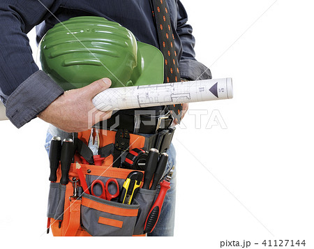 Elegant electrician technician isolated on white Elegant electrician technician isolated on white 41127144