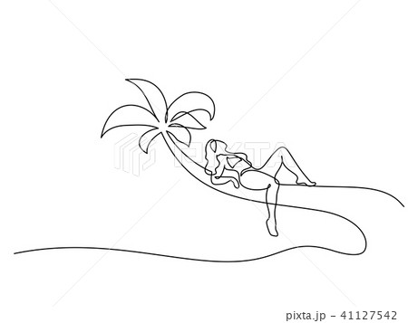 Beautiful Woman Sitting On Palm Near Seaのイラスト素材
