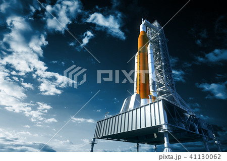 Space Launch System On Launchpad Over Background Of Sky Space Launch System On Launchpad Over Background Of Sky 41130062