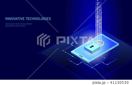 Isometric internet security lock business concept. Blue glowing isometric personal information data Isometric internet security lock business concept. Blue glowing isometric personal information data 41130530
