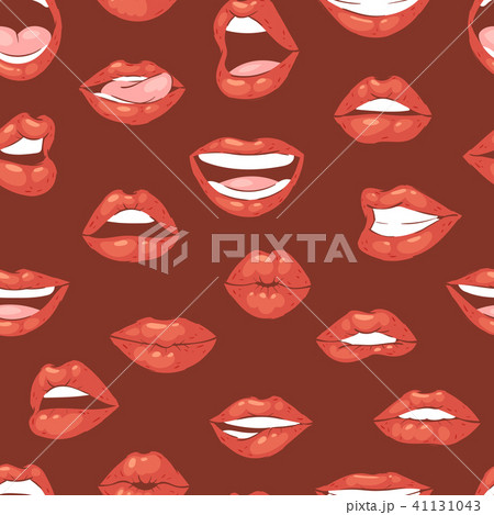 Lip kiss vector cartoon smile and beautiful red lips or fashion lipstick and sexy mouth kissing Lip kiss vector cartoon smile and beautiful red lips or fashion lipstick and sexy mouth kissing 41131043
