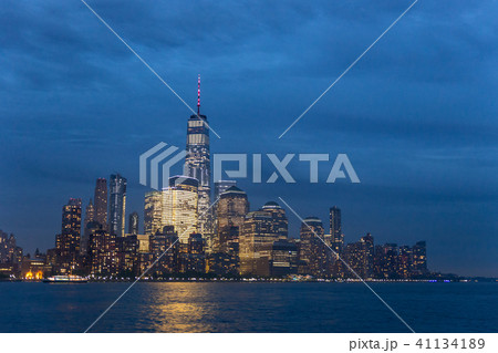 Panoramic view of Lower Manhattan from Ellis Island at dusk, New York City. Panoramic view of Lower Manhattan from Ellis Island at dusk, New York City. 41134189