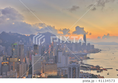 Hong Kong city with twilight sky at sunset 41134573