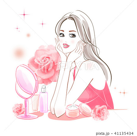 美容イラスト スキンケア ロングヘアのイラスト素材