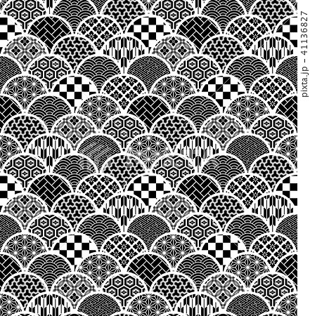 青海波 和柄MIX 背景 シームレスパターンのイラスト素材 [41136827