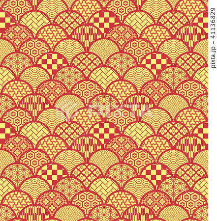 青海波　和柄MIX　背景　シームレスパターン 41136829