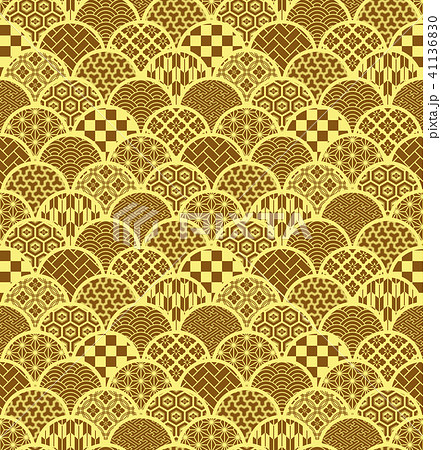 青海波　和柄MIX　背景　シームレスパターン 41136830