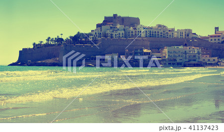 Peniscola town from sand beach. Valencia, Spain 41137423
