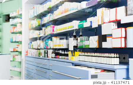 Medicines on shelves in pharmacy Medicines on shelves in pharmacy 41137471