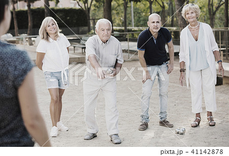 Happy family playing petanque in outdoor 41142878