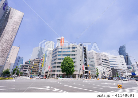 名古屋市中村区都市風景　太閤通　太閤一丁目交差点　名古屋駅前高層ビル群　北陸銀行 中村支店 41149691