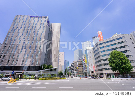 名古屋市中村区都市風景　太閤通　太閤一丁目交差点　名古屋駅前高層ビル群　北陸銀行 中村支店 41149693
