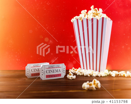 Popcorn With Two Red Movie Tickets Popcorn With Two Red Movie Tickets 41153798