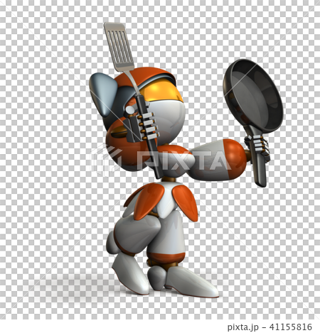 フライパンとフライ返しを持ったキュートなロボット 41155816
