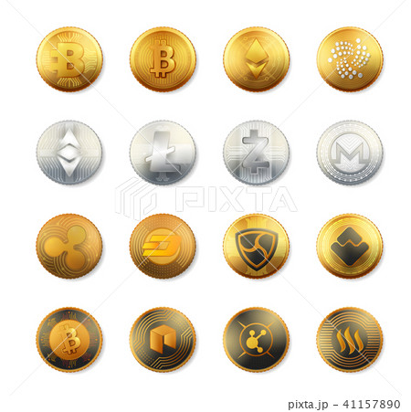 Crypto currency logo gold, silver coins vector set 41157890