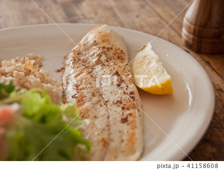 Grilled New Zealand cod fish and chips Grilled New Zealand cod fish and chips 41158608