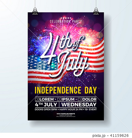 Independence Day of the USA Party Flyer Illustration with Flag and Fireworks. Vector Fourth of July 41159626
