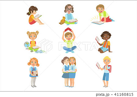 Kids Reading Books Icon Set 41160815