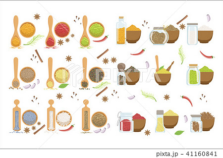 Powdered Spices Bowl And Corresponding Spoon Setのイラスト素材