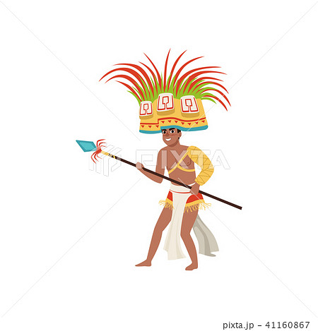 Aztec warrior man character in traditional... - Stock Illustration  [41160867] - PIXTA