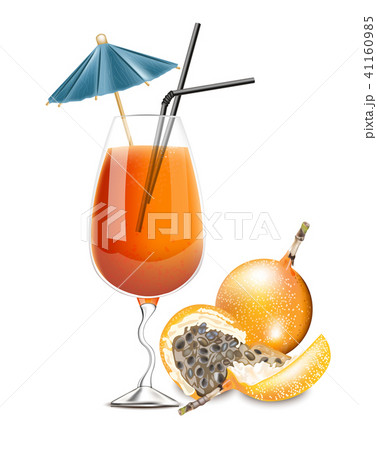 Granadilla fruit cocktail Vector. Realistic summer Granadilla fruit cocktail Vector. Realistic summer 41160985