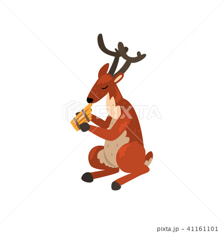 Deer playing harmonica, cartoon animal character with musical instrument vector Illustration on a 41161101