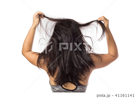 Women itching scalp itchy his hair on white 41161141