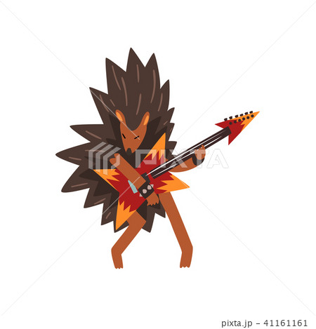 Hedgehog playing electric guitar, cartoon animal character with musical instrument vector Hedgehog playing electric guitar, cartoon animal character with musical instrument vector 41161161