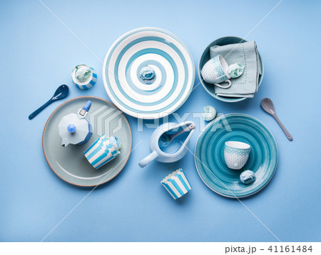 Blue pastel ceramic tableware crockery Blue pastel ceramic tableware crockery 41161484