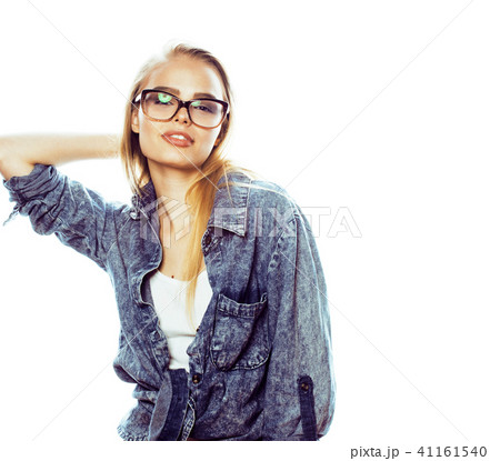 young pretty girl teenager in glasses on white isolated blond ha young pretty girl teenager in glasses on white isolated blond ha 41161540