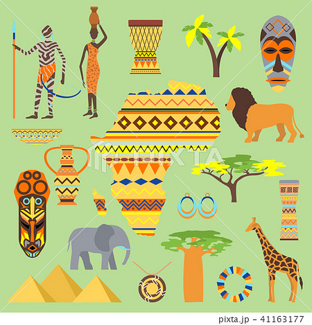 African vector symbols travel safari icon element set. African animals and people ethnic art south African vector symbols travel safari icon element set. African animals and people ethnic art south 41163177