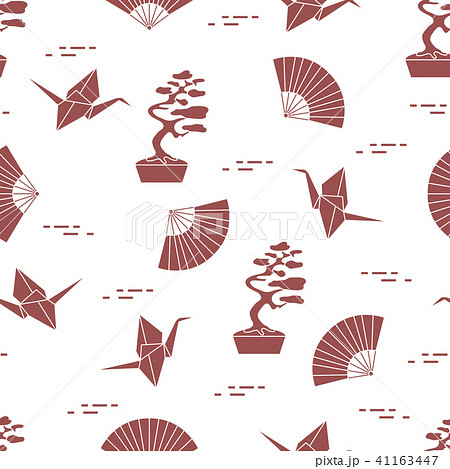 Pattern Bonsai trees, origami cranes, fans. Pattern Bonsai trees, origami cranes, fans. 41163447