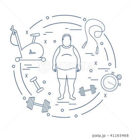 Fat man and different sports equipment 41163468