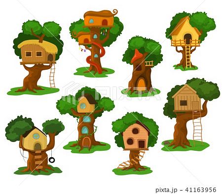Tree House Vector Wooden Playhouse Building On のイラスト素材