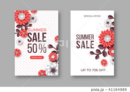 summer sale banners with paper cut flower and dotted pattern