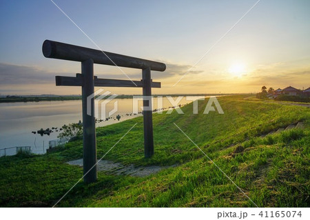 千葉県　津宮鳥居の朝日 41165074