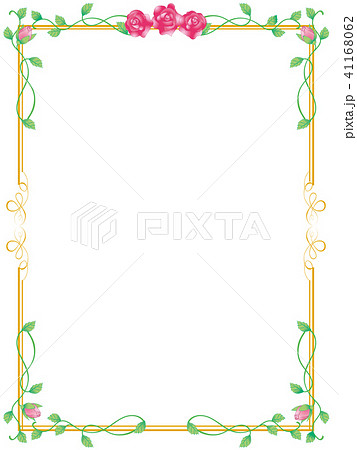 バラ飾り罫 ゴールド囲み罫 イラスト素材 金色のシンプルな飾り罫 バロック調 アールデコ調 ベクターのイラスト素材
