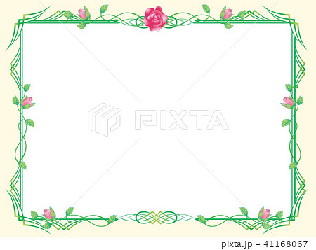 バラ飾り罫|グリーン囲み罫|イラスト素材 金色のシンプルな飾り罫|バロック調・アールデコ調|ベクター バラ飾り罫|グリーン囲み罫|イラスト素材 金色のシンプルな飾り罫|バロック調・アールデコ調|ベクター 41168067
