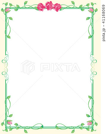 バラ飾り罫 グリーン囲み罫 イラスト素材 金色のシンプルな飾り罫 バロック調 アールデコ調 ベクターのイラスト素材